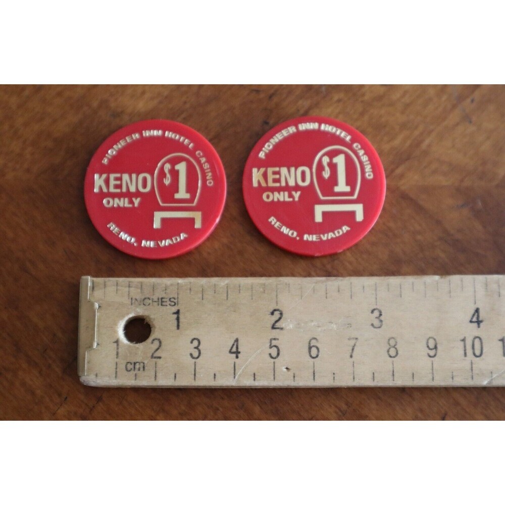 Lot of 2x Pioneer Inn Hotel Casino Reno Nevada 1 Dollar Keno Gaming Chip Token - Picture 7 of 7